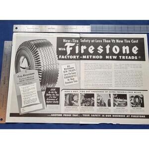 1950 Firestone Factory-Method New Treads Gets thorough inspection Print Ad 14x21